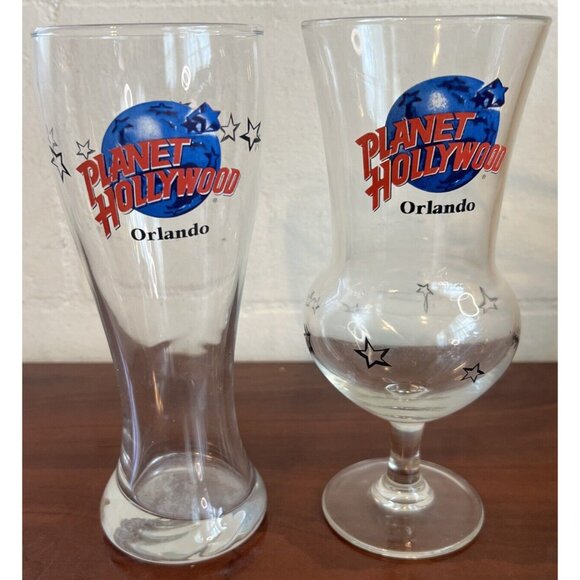 Planet Hollywood Other - PLANET HOLLYWOOD Orlando Clear Hurricane & Pilsner Beer Glasses Set of 2